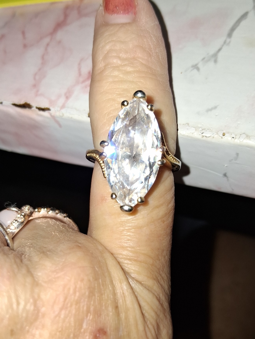 Marquise Clear Crystal Statement Ring in Silver Tone